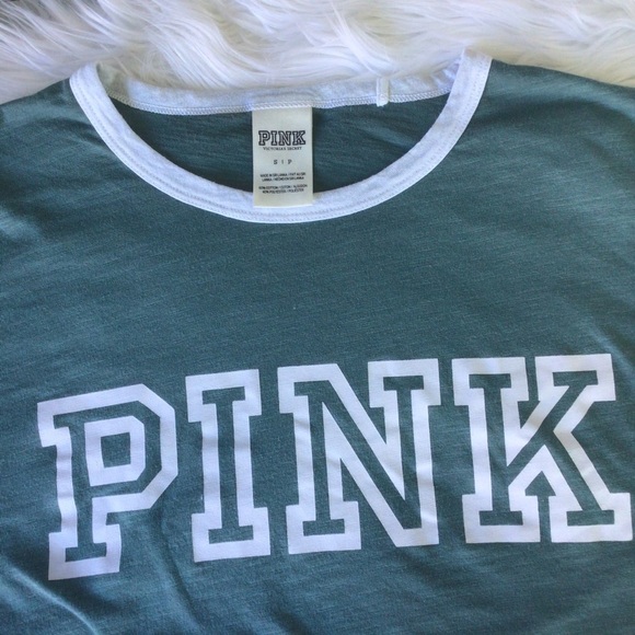 Pink short sleeve logo grayish green top size small - Picture 5 of 6